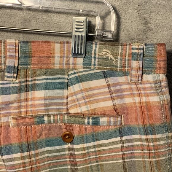 Tommy Bahama Golf Shorts Mens Size 32 Pastel Plaid Stretch Linen Blend Beach - Picture 8 of 11
